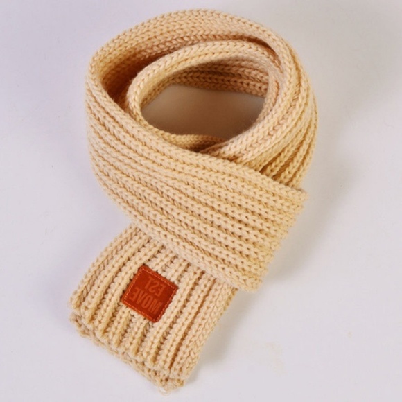 Solid Beige Soft Kitted Kids Children's Scarf Wrap - Picture 2 of 6